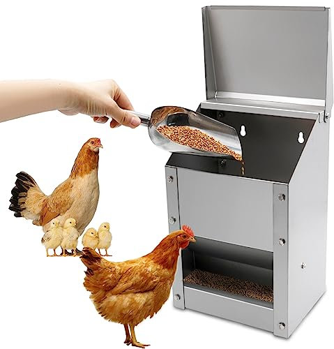 MOGOULUA Alimentador automático de pollo de 4,5 kg, de acero inoxidable, con cuchara, dispensador de alimentos, comedero para gallinas, patos, aves de corral, comedero de pollo al aire libre
