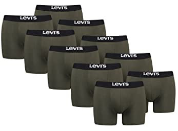 Levi's Solid Herren Boxershorts Unterwäsche aus Bio-Baumwolle im 10er Pack, Farbe:Khaki, Bekleidungsgröße:S