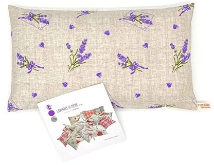 Lavendelkissen TUTGUT-Kissen Maxima voller Lavendelblüten und Spelz vom Biodinkel, Größe 41 x 23 cm, Bezug Lavendel mit Herzchen auf Natur