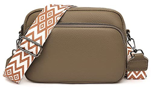 DKIIL NOIYB Camera Crossbody Bags for Women, Genuine Leather Wide Strap Camera Handbag Camera Purse Cross Body Bag Women's Cross-body Bags