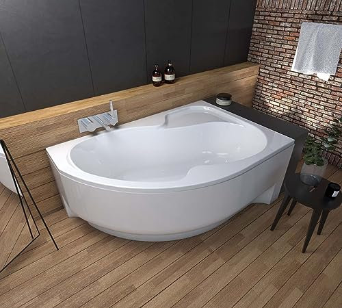 ECOLAM Badewanne Wanne Eckwanne Acrylwanne Qualitätswanne weiß Wela RECHTS + Schürze Ablaufgarnitur Ab- und Überlauf Automatik Viega Füße Silikon Antirutsch Acryl Sanitäracryl Set (170x100)