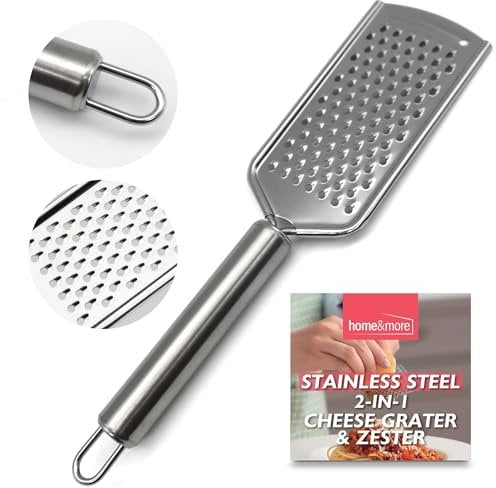 SOL Stainless Steel 2-in-1 Cheese Grater and Zester - Parmesan Cheese Graters with Handle, Flat Cheese Grater Tool for Kitchen, Hand Held Zester for Lemons, Mini Grater for Cheese and Lemon