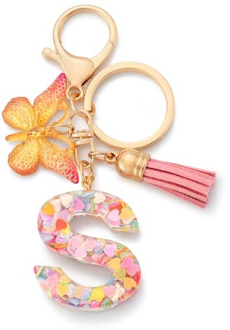 CHUQING Schlüsselanhänger mit Anfangsbuchstaben für Mädchen und Frauen, Rosa, süßer Schmetterlings-Herz-Schlüsselanhänger für Rucksack, Schultasche