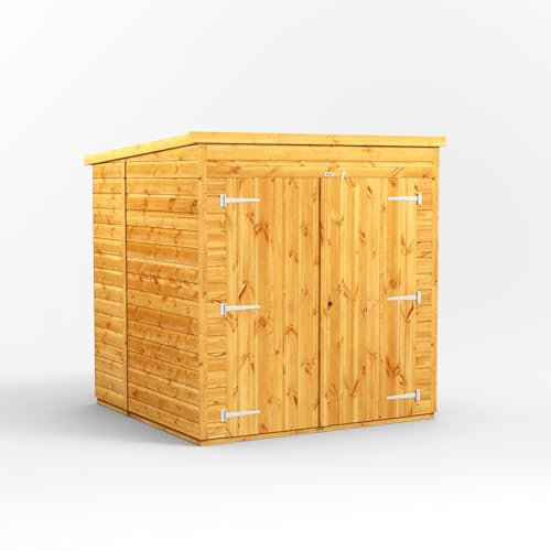 Powersheds High Grade Premium Pent Garden Wooden Storage Shed with Tongue and Groove Cladding, Security Features, Extra Wide Doors and made from Extra Thick Timber (6x6)