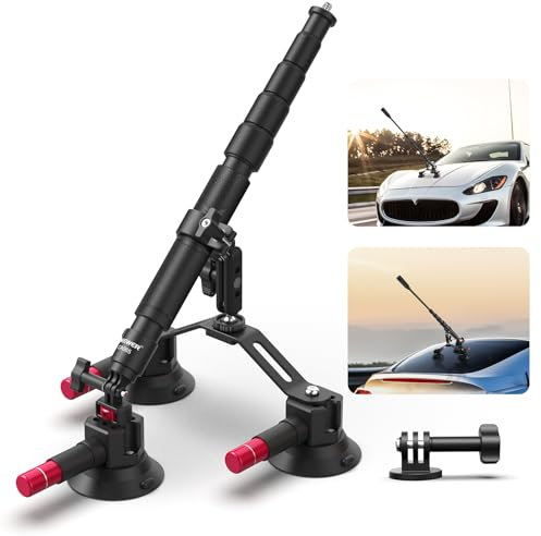 Neewer Kit Suppoto Ventosa Tripla Auto e 2in1 Asta Prolunga/Bastone Selfie, Supporto Fotocamera Sgancio Rapido per Parabrezza con Magic Arm Adattatore Action Cam Compatibile con GoPro Insta360, CA065