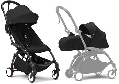 Stokke YOYO3 Kinderwagen mit Neugeborenen Set - Enthält schwarzen Rahmen, YOYO 6 + Textilset (Schwarzes) & 0 + Neugeborenen Set (Schwarzes)