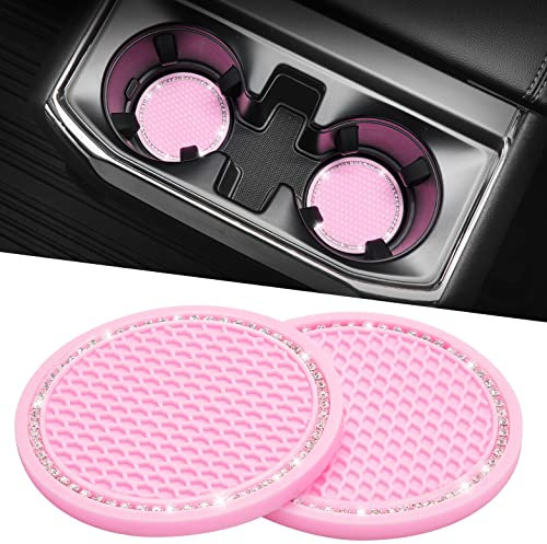 JOYTUTUS Supporto per bevande auto, sottobicchieri, universale, per auto, antiscivolo, per tazze da caffè, accessori per auto, 2 pezzi, nero/rosa
