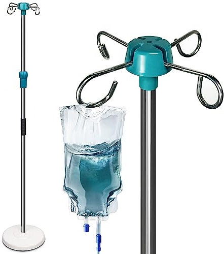 Heavy Duty Solid Base IV Drip Stand with 4 Hooks,Adjustable Height 44”to77” Portable Medical Pole iv Stand,IV Bag Stand with Removable IV Bag Holder, Removable Top iv Pole for Home,Hospital,Clinic