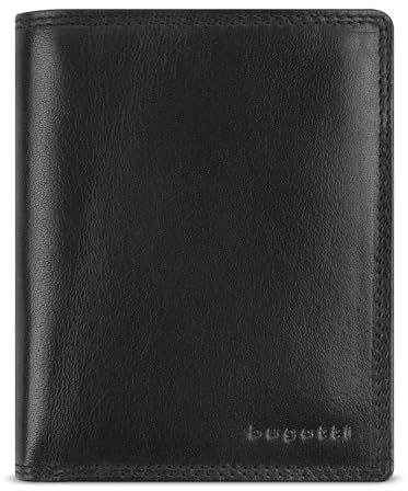 bugatti Savona Geldbörse aus vegetabilem Büffelleder, RFID-Portemonnaie Hochformat, Leder-Wallet für Herren, schwarz