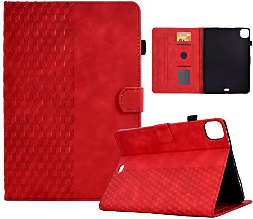 Étui de protection pour iPad Pro 11 M4 (2024) - En cuir de qualité supérieure - Avec fente pour carte de veille/réveil automatique - Support multi-angle - Rouge