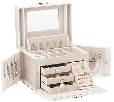 QGKWJP Schmuckschatulle, Schmuckschatulle, verspiegelter Schmuckkasten, Organizer, große Kapazität, tragbare Reise-Schmuckaufbewahrung, Ring-/Halsketten-Vitrine, Schmuckhalter