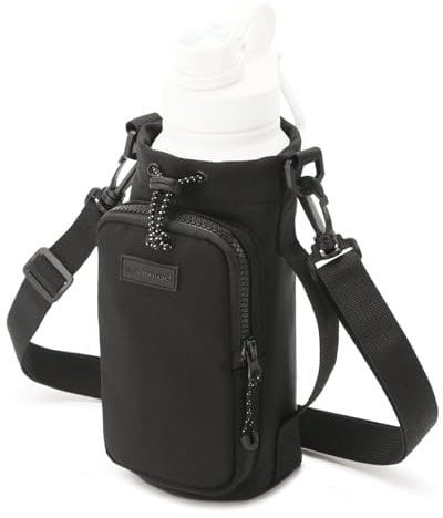 TRIWONDER Water Bottle Carrier Bag with Phone Pocket, Adjustable Shoulder Strap Water Bottle Holder Pouch Sling Bag for Hiking Travelling (Black)