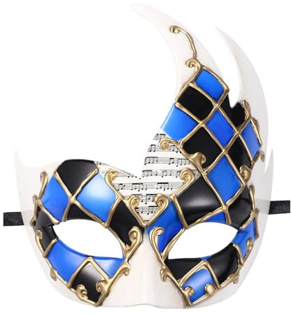 JewelryWe Karierte Maskerade Maske für Herren: Vintage Venezianische Maske Klassische Plaid Design Prom Mardi Gras Musik Party Kostüm Masken für Halloween Karneval Maskenball Copslay