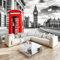 Grau 3D Fototapete Vlies Londoner Straßentelefonzelle Moderne Wanddekoration 3D Effekt, Für Schlafzimmer Wohnzimmer Büro & Flur, Premium Kunstdruck Wandtapete Tv-Hintergrund B250 X H175 Cm