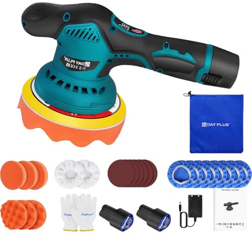 Akku Poliermaschine, Auto Poliermaschine Set 22pcs, 125mm,150mm Dual Action Poliermaschine Polierer mit 2pcs Batterien, 8 Variable Geschwindigkeit, Akku Wachsmaschine für Wachsen, Autopflege, Polieren