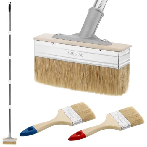JIZZU 180 x 50 cm Decking Paint Brush, Floor Oil Brush with 5 Long Handle, Deck Stain Applicator with 2 Small Paint Brushes, Long Handled Paint Brush for Wood Floors, Fences, Furniture, Deck Paints