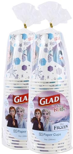 Glad Lot de 2 gobelets en carton pour enfants Disney La Reine des Neiges de 255,1 g | Gobelets en carton Anna et Elsa | Gobelets en carton adaptés aux enfants pour un usage quotidien, 266 ml, 24