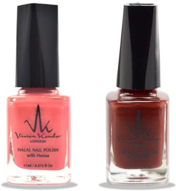 (2Pcs Set) Henna Infused Nail Polish Permeable Nail Polish Halal Vegan Long lasting No UV Needed (Garnet, Coral Reef)