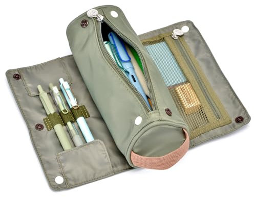 Lanxivi Federmäppchen mit großem Fassungsvermögen, aufrollbares Design, multifunktionaler Stifthalter, Schreibwaren-Stifttasche für Teenager, Mädchen und Jungen, Camping-Stil, Grün