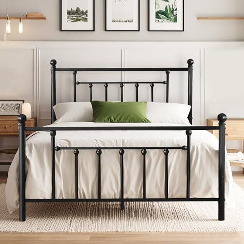 VECELO Bettrahmen 140 x 200 cm Metallbett mit Lattenrost Doppelbett Gästebett Jugendbett mit Kopfteil für Schlafzimmer Gästezimmer, Schwarz