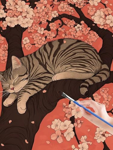 GUERUUIE Tree Malen Nach Zahlen Erwachsene, Malen Nach Zahlen Katze Mit Leinwand, Pinsels Und Acrylfarbe - Diy Handgemalt Ölgemälde Kit für Home Deko Aesthetic Geschenk 30 x 40 cm 29-O