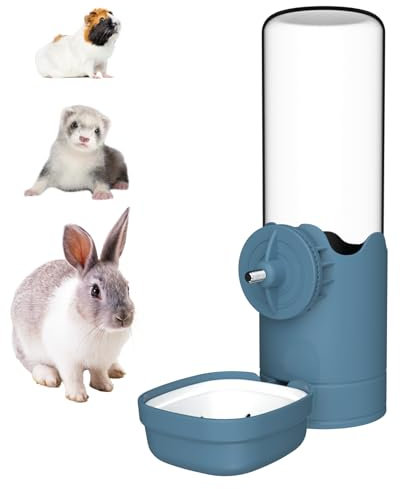 Distributeur Eau Lapin, Suspendue Abreuvoir Lapin Automatique Biberon Cochon d'Inde Anti-Goutte Biberon pour Chinchilla Cochon d'Inde Hérisson Furet (Bleu, 500ml)