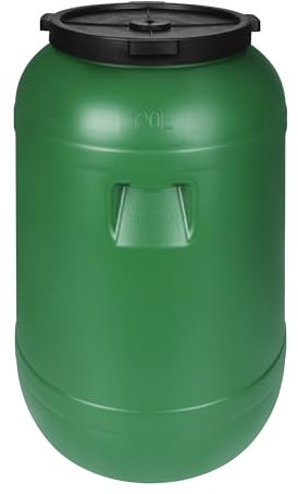 F & R Regentonne mit Deckel 120 Liter aus HDPE I Futtertonne Pferd I Wassertank Fass Tonne mit Deckel I Regenfass für Garten I Regenwassertonne I Wassertonne I Gärfass I Regenwassertank