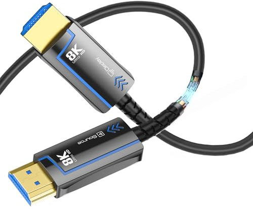 kmrlim 8K Fiber Optic HDMI Cable 48Gbps HDR HDCP eARC for HD TV Box Projector (Fiber Optic, 65FT(20M))