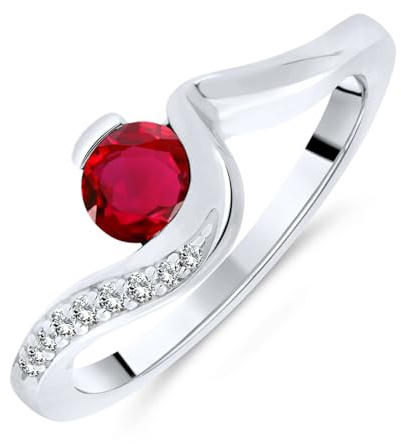Planetys - Ring aus Sterling-Silber 925/1000, rhodiniert, für Damen, mit natürlichem Rubin-Edelstein