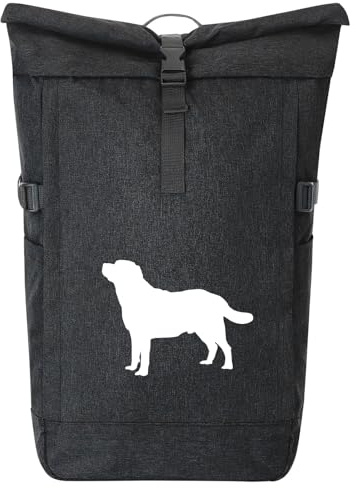 Huuraa Kurierrucksack Labrador Retriever Silhouette 30-44 Liter Black Melange Fairtrade Rolltop Rucksack Geschenkidee