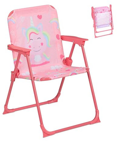 Relaxdays Kinder Klappstuhl, Campingstuhl mit Einhorn-Motiv, HBT 51,5x36x37,5 cm, Picknickstuhl Outdoor, Faltstuhl, bunt