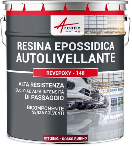 ARCANE INDUSTRIES Résine epoxy, autolissante, Peinture pour Sol : déco, intérieure, Atelier, Effet Miroir - 25 kg Rouge signalisation - RAL 3020