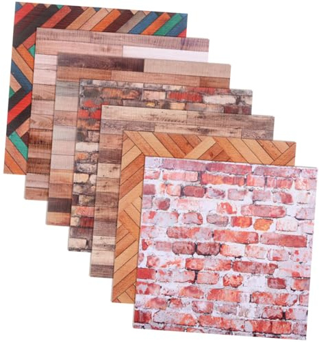 Beaupretty Miniature Peel and Stick Dollhouse Wallpaper 7 Sheets 1:12 Scale Adhesive Vintage Wood Grain Wall Stickers for Mini House Decoration and Diy Craft