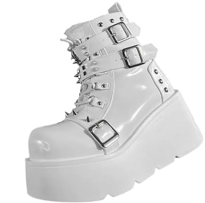 Générique Nuove scarpe in stile gotico per le donne, stivali con piattaforma per cosplay, metà polpaccio comodi for, moto, bianco, 39 EU
