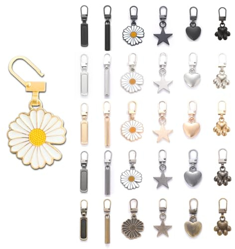 WWYSSZ 30 Pezzi Cursori per Cerniere Lampo, Cursore Cerniera Ricambio | Ganci per Cerniere Zip, Tiretti per Cerniera, Tirazip Rimovibile, 6 Stili e 5 Colori, per Borsa,Vestiti,Jeans,Valigia,Zaini
