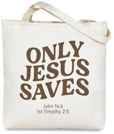 Bibelverse Stoffbeutel Bedruckt, Christliche Geschenke für Frauen, ONLY JESUS SAVES, Wiederverwendbare Einkaufstasche für Damen, Doppelseitig Bedruckte Tragetasche Bibel Tasche für Christian, 40x35cm