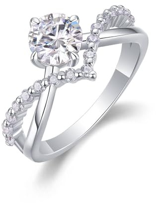 Epinki Echt Schmuck Weißgold 9K 375 Hochzeitsring, Verdreht 4 Klaue Pärchen Ringe mit Moissanit, Trauringe Au375 Gold, Gr.48 (15.3)
