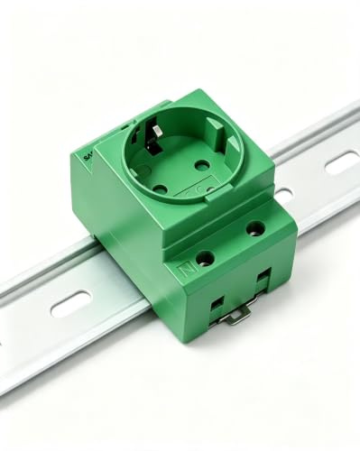 SAFEMORE Schuko Hutschienensteckdose 16A für Verteilerkasten Schaltschrank | Passend für 35mm DIN-Schienen für 230V AC mit IP20-Berührungsschutz und flammhemmendem, robustem Gehäuse, Grün