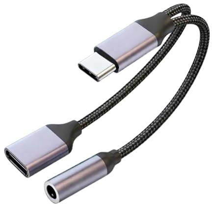 SEASJHBAY Adaptateur USB C Double 60W 2-en-1,Charge Rapide et Audio Hi-Res Simultanés,Adaptateur USB C vers Jack et USB C pour iPhone 16/15, iPad Air/Pro, Google Pixel et Plus | USB C Jack Compatible