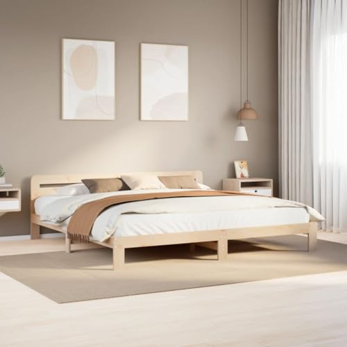 sephironlbb Solid Pine Wood Bed 180 x 200 cm, Bed Frame with Slatted Frame and Headboard, Wooden Bed Frame for Bedroom, Queen Size Bed Frame with Storage Space