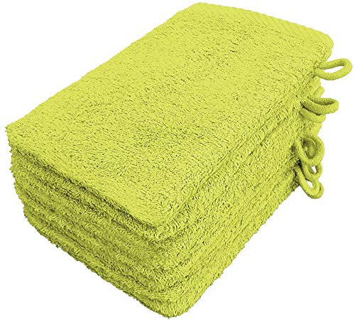 Lanudo Pure Line Waschlappen Waschhandschuh, 8er Set, Reine Frottier Baumwolle, 21 x 15 cm, Farbe Lime