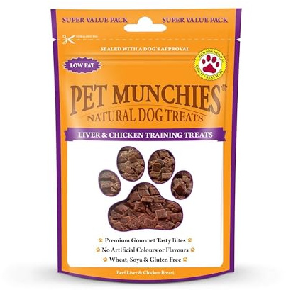 Pet Munchies Liver and Chicken Dog Training Treats, Grain Free Tasty Bites with Natural Real Meat, Low in Fat and High in Protein 150g (Pack of 8)