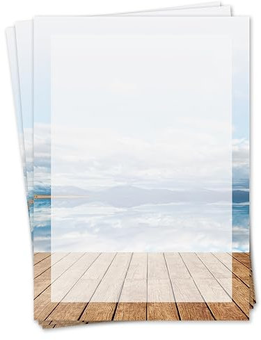 Briefpapier Set Strand Motiv Panorama I 50 Blatt 90 g/m² DIN A4 I stilvolles Schreibpapier vielseitig verwendbar Meerblick blau braun I neutral I Geburtstag Urkunde Speisekarte I dv197