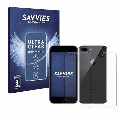 Savvies 6 Pack Screen Protector compatible with Apple iPhone 8 Plus (Front+Back) Protection Film Clear