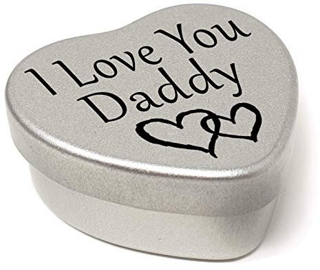 Perfect Way To Say I Love You. Beautiful Mini Silver Heart Gift Tin With Sweets, Present to say I Love You. Tin size 45mm x 45mm x20mm. (Daddy)
