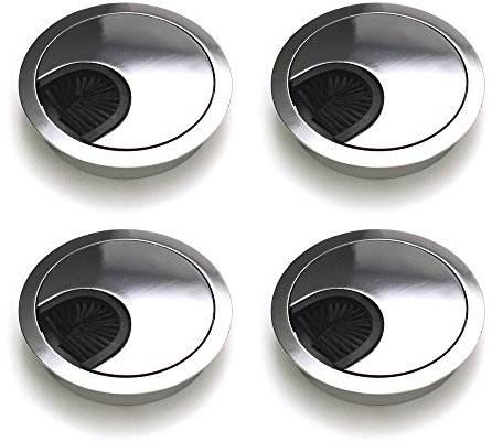 sossai® Passe-câble/passage de câble/passe-fil avec brosse pour bureau, table & plan de travail | set de 4 | KDM1-CH | Design : chrome | Diamètre : 60 mm | Matériau : métal