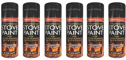 6 x 400ml Heat Resistant Paint Black Stove Paint High Temperature Matt Spray