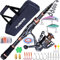 PLUSINNO Angelrute und Rolle Combos, Bronze Warrior Toray 24 Tonnen Carbon Matrix Teleskop Angelrute Stange 12+1 Abgeschirmte Kugellager Edelstahl BB Spinnrolle Reise Süßwasser Angelausrüstung