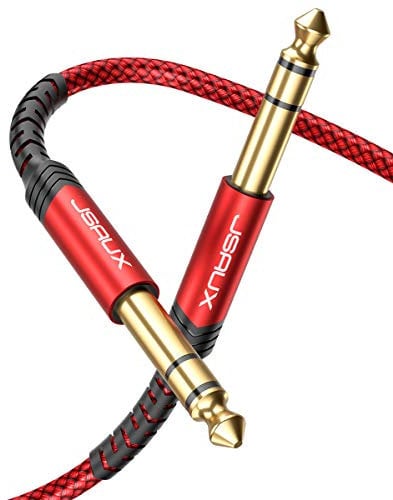 JSAUX Cable de guitarra 3M, 1/4 6.35mm a 6.35mm TRS Estéreo Cable de Instrumento con Conector Jack Trenzado de Nailon para Guitarra Eléctrica, Bajo, Amplificador, Teclado, Mandolina - Rojo