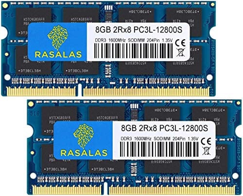 Rasalas 16GB Kit 2x8GB 1600MHz PC3L-12800: DDR3 16GB DDR3L Non ECC Unbuffered 1.35V CL11 2Rx8 Dual Rank SODIMM Laptop Memory Ram